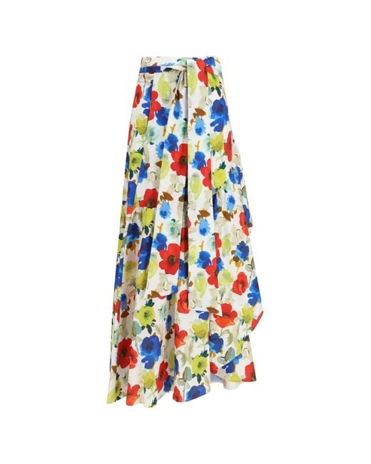 Sara Roka White Marzia Ruffled Floral-Print Skirt