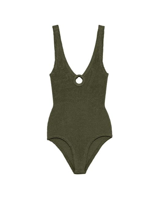 Hunza G Green Crinkle Ring Detail Swimsuit