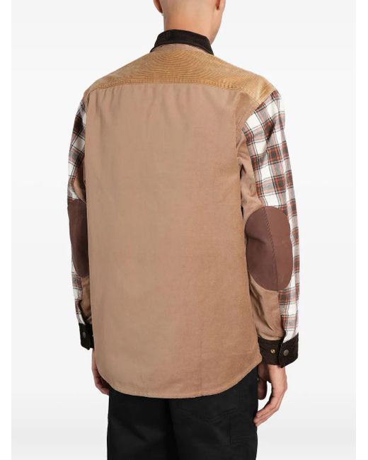 Junya Watanabe Brown Checked Corduroy-Paneled Overshirt for men