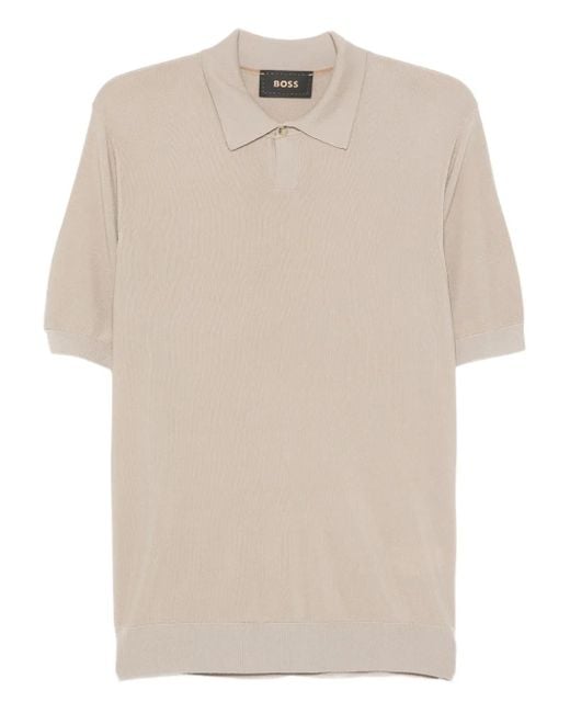 メンズ Boss Buttoned Virgin Wool Polo Shirt White