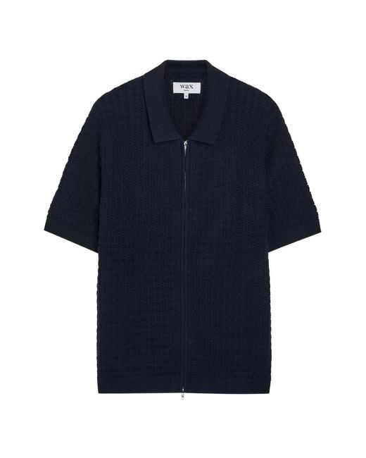 Wax London Blue Belle Pointelle-Knit Polo Shirt for men