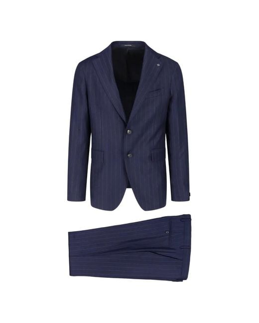 Tagliatore Blue Pinstripe-Pattern Single-Breasted Suit for men