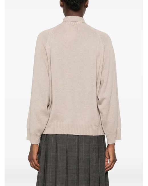 Brunello Cucinelli Natural High-Neck Raglan-Sleeves Sweater