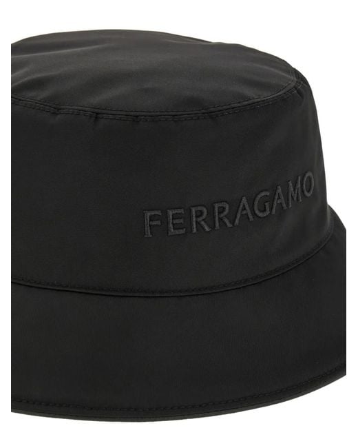 Ferragamo Black Embroidered-Logo Bucket Hat for men