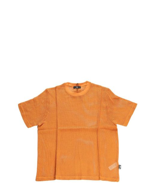 Stussy Orange Mesh Crew-Neck T-Shirt for men