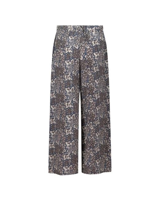 Weekend by Maxmara Gray Floral-Print Wide-Leg Silk Trousers