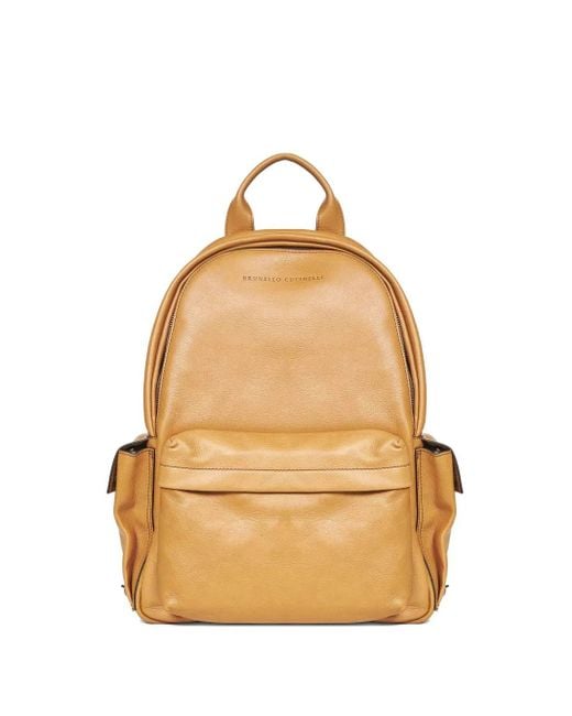 Brunello Cucinelli Natural Zip-Fastening Leather Backpack for men