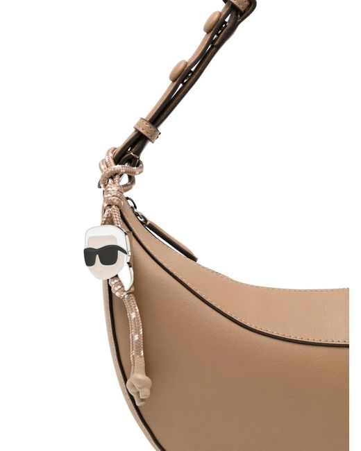 Karl Lagerfeld Brown Ikon Smooth Halfmoon Shoulder Bag