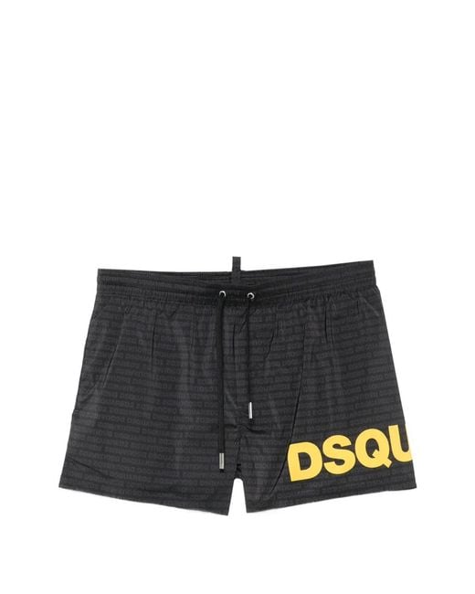 DSquared² Black Short De Bain À Logo Imprimé for men