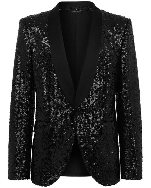 Dolce & Gabbana Black Single-Breasted Sicilia-Fit Jacket With Sequin Embellishment for men