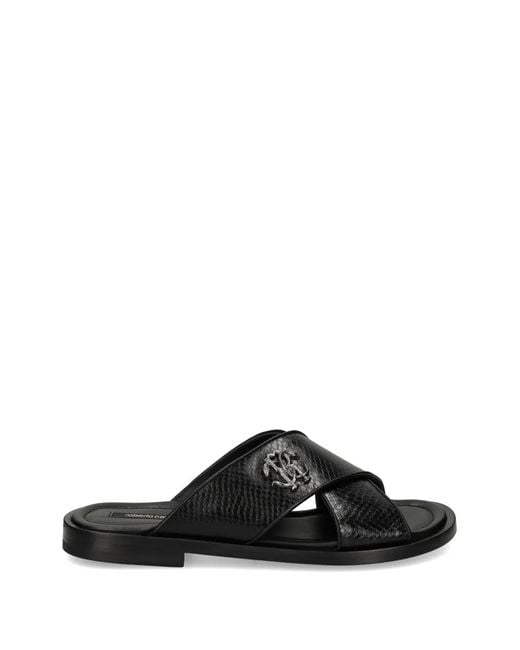 Roberto Cavalli Black Snakeskin Sandals for men