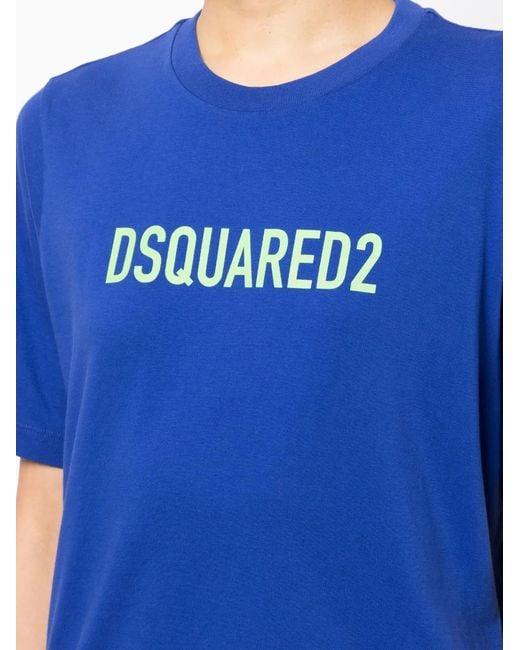 DSquared² Blue Logo-Print Cotton T-Shirt