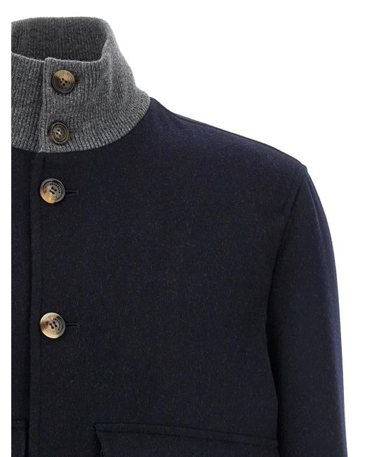 メンズ Brunello Cucinelli リブニット ウール ボンバージャケット Blue