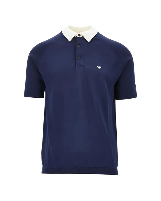 Emporio Armani Blue Contrast-Collar Polo Shirt for men