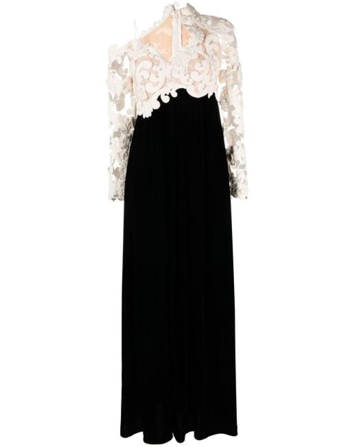 Zimmermann Black Sensory Embroidered Velvet Gown