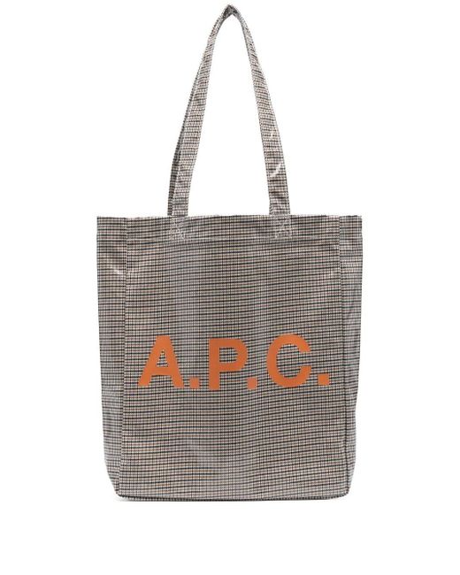 A.P.C. Gray Lou Houndstooth Tote Bag for men