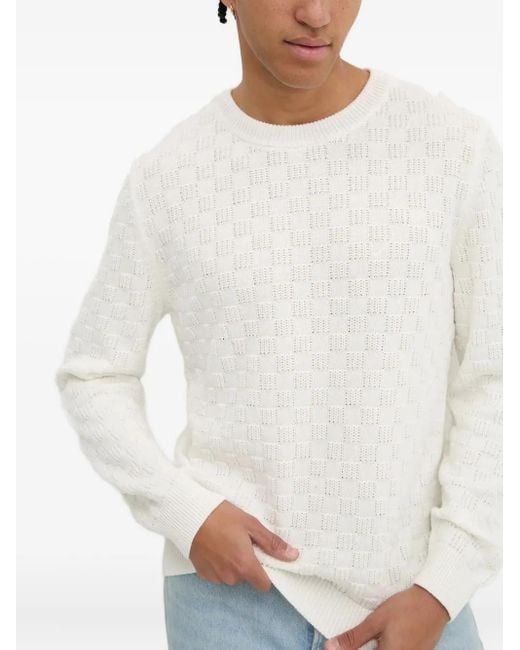 HUGO White Checked Sweater for men