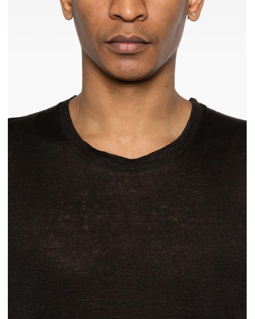 120% Lino Black Crew-Neck T-Shirt for men
