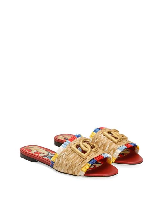 Dolce & Gabbana Metallic Raffia Flat Slides