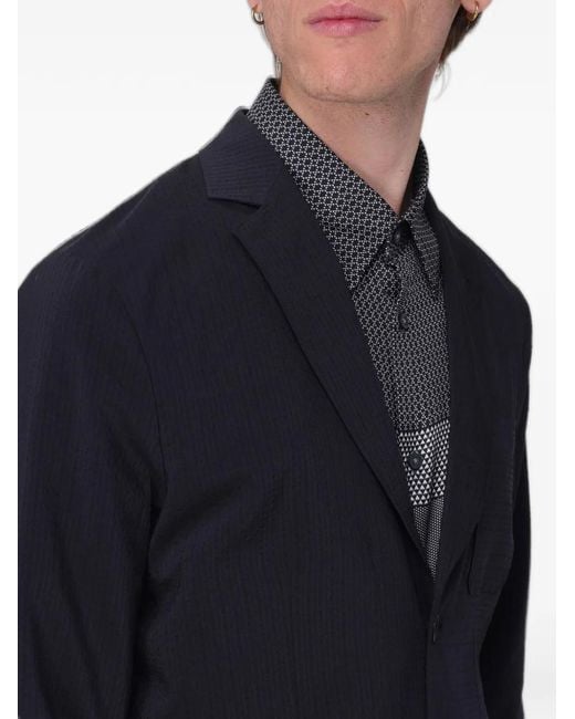 ARMANI EXCHANGE Blue Seersucker Single-Breasted Blazer for men
