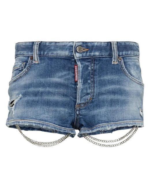 DSquared² Blue Chain-Detail Denim Mini Shorts