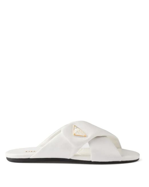 Prada Padded Nappa-Leather Slides in White | Lyst UK