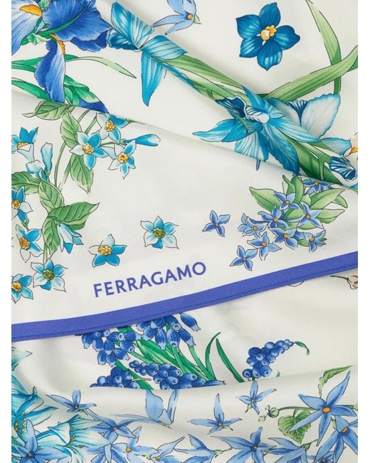 Ferragamo Blue Spring-Print Foulard Top