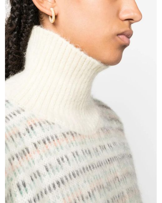 Alysi White Patterned Intarsia-Knit High-Neck Jumper