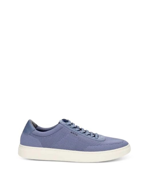 Boss Blue Knitted Low-Top Sneakers for men