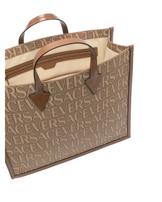 Versace Brown Jacquard Logo Large Tote Bag for men
