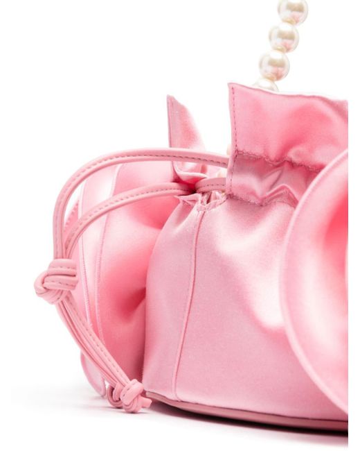 Magda Butrym Pink Rose-appliqué Satin Bucket Bag