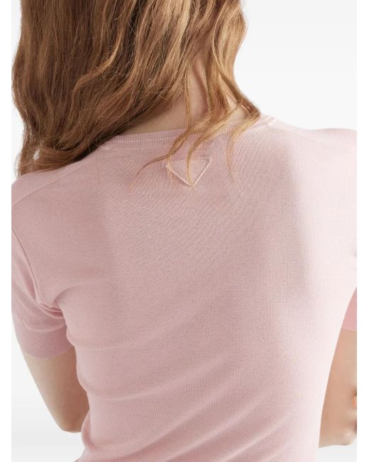 Prada Pink Short-Sleeve Ribbed Sweater