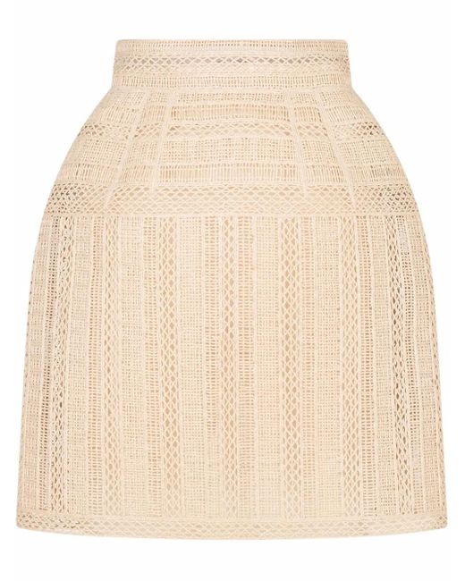 Dolce & Gabbana Natural Embroidered Raffia Miniskirt