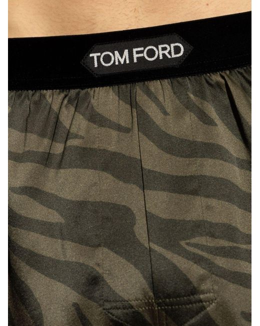 Tom Ford Seidenstretch-Boxershorts mit Zebra-Print in Green für Herren