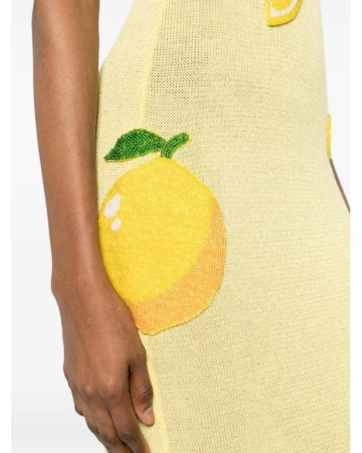 Leslie Amon Metallic Robe Longue Citron En Maille