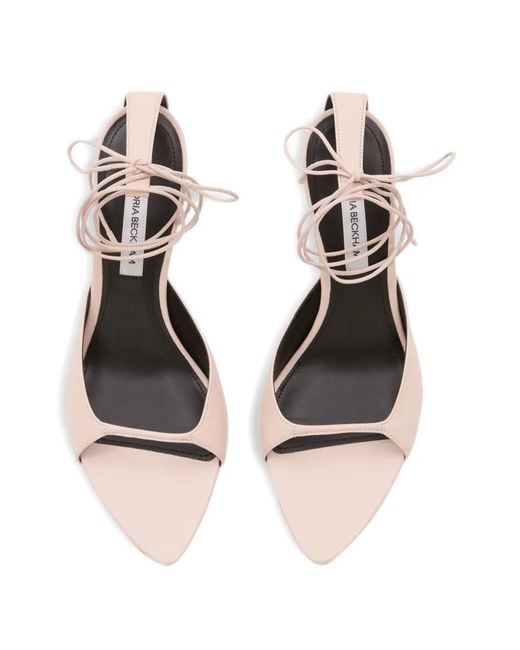 Victoria Beckham Natural Eliza Tie Ankle Stiletto Sandals