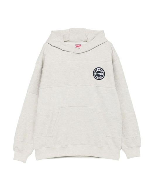 KENZO White Logo-Patch Long-Sleeve Hoodie for men