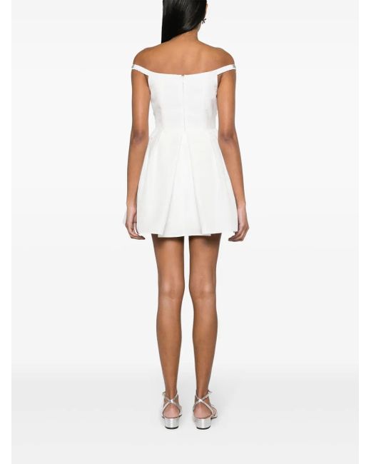 Self-Portrait White Diamanté-Trim Off-Shoulder Minidress