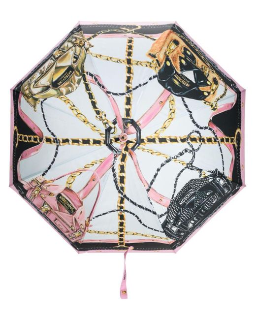 Moschino Gray Chain-link Print Umbrella