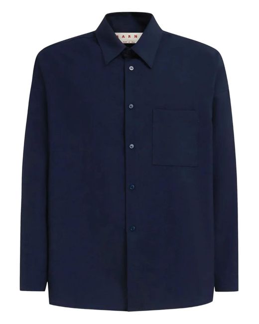 Marni Blue Long-Sleeve Wool Shirt for men