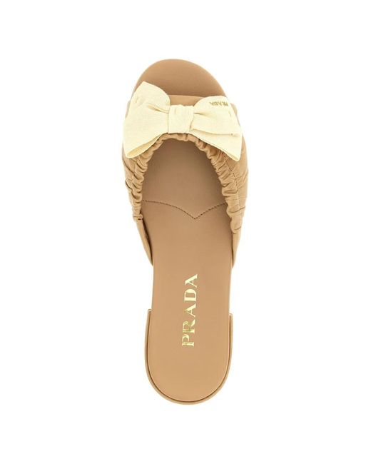 Prada Metallic Bow-Detail Leather Slides