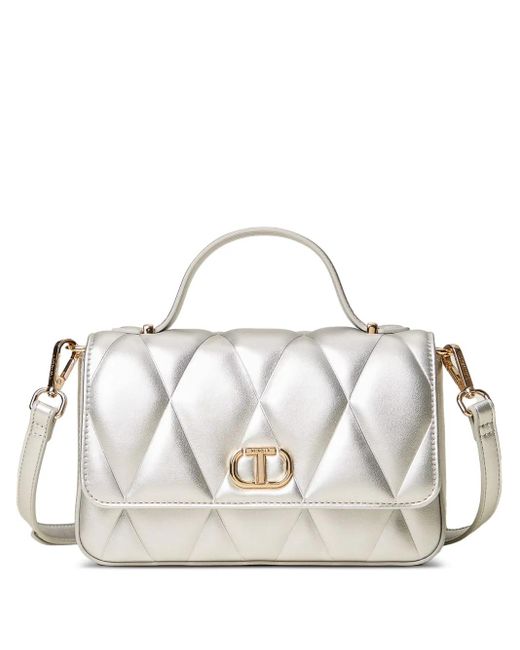 Twinset White Quilted Top-Handle Tote Bag