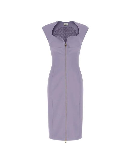 Elisabetta Franchi Purple Sweetheart-Neck Zip-Up Dress