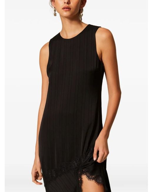 Twinset Black Long Satin And Lace Dress