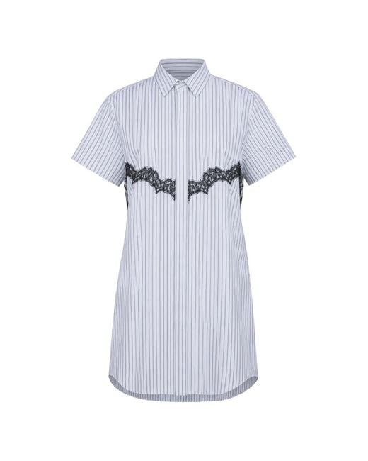 Sacai White Robe-Chemise Bordée De Dentelle À Rayures
