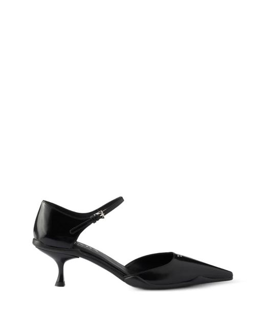 Prada Black Brushed-Leather D'Orsay Pumps