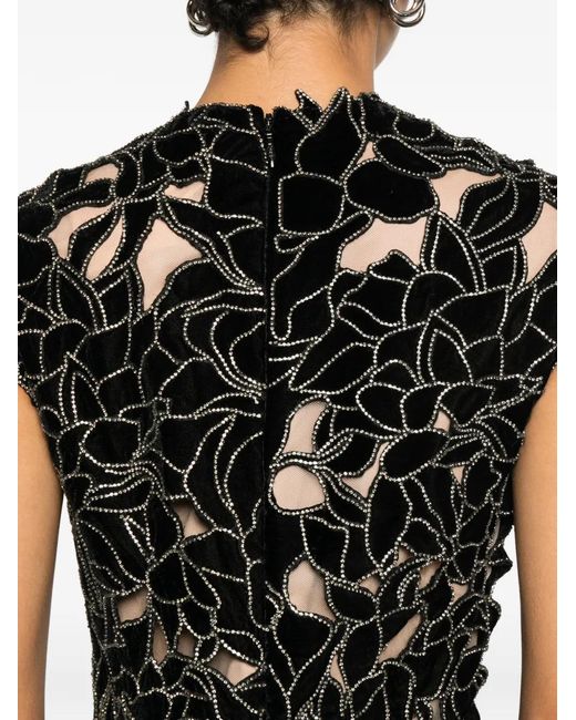 Costarellos Black Serisa Embellished Lace-Trimmed Velvet Gown