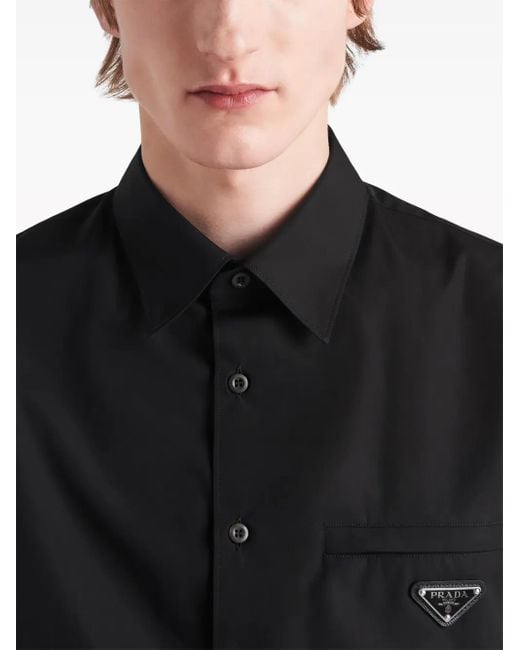 Camisa Con Logo Triangular Prada de hombre de color Black