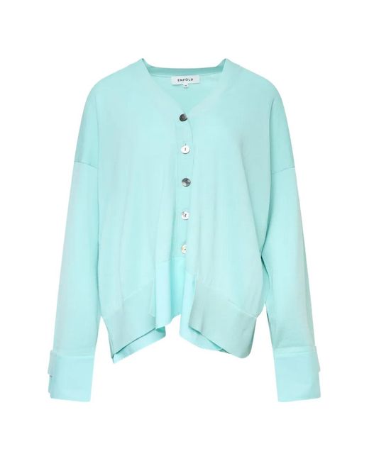 Enfold Blue Fine-Knit V-Neck Cardigan