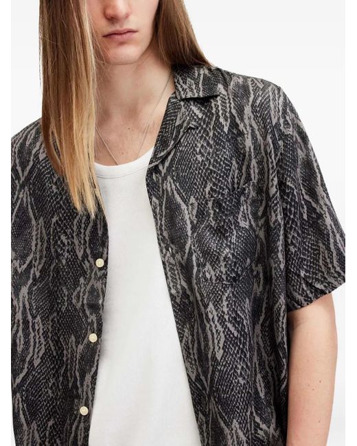 AllSaints Snakeskin-print short-sleeve shirt in Gray für Herren